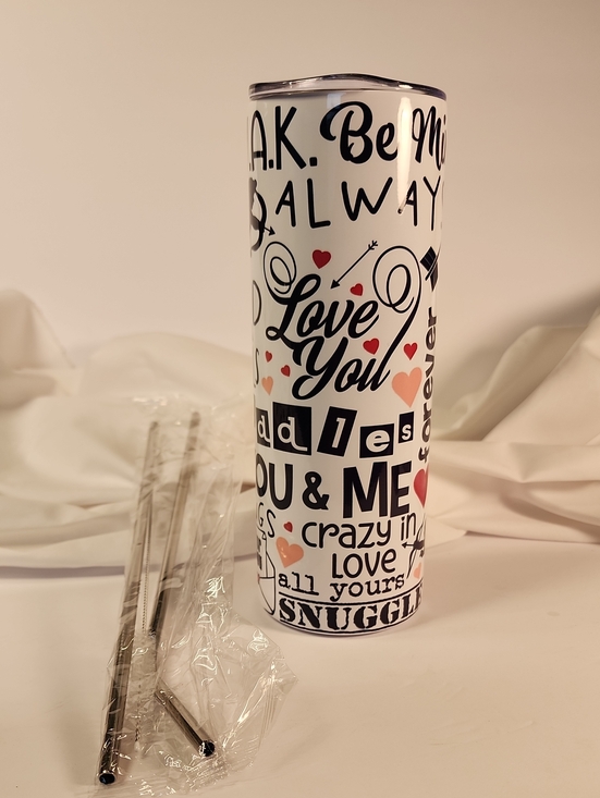 Other - White Valentine Love Phrase Tumbler with Hearts